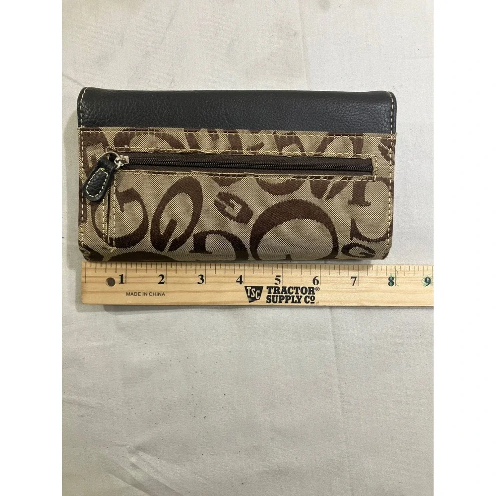 Guess Trifold Wallet Brown Monogram Canvas Snakeskin Gold Trim G‎ Logo Y2K Glam